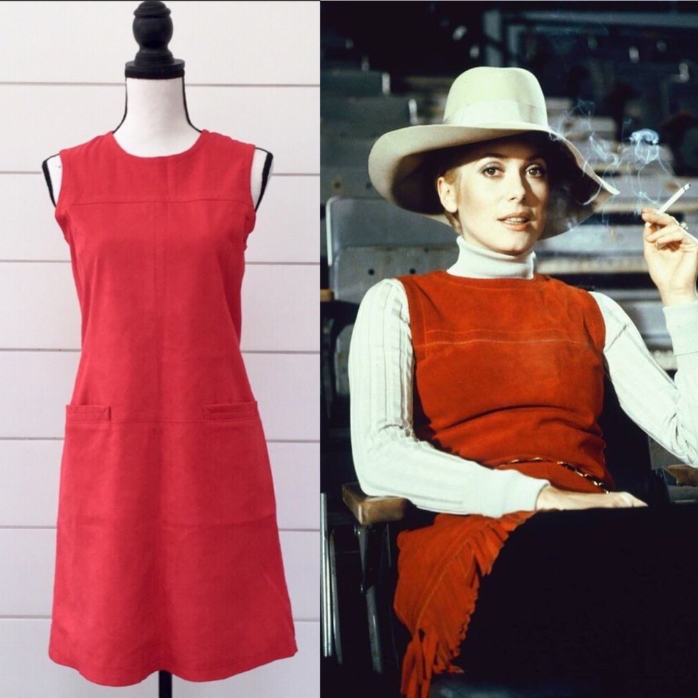 Vintage 90s Anna Sui Red Suede Jumper Dress